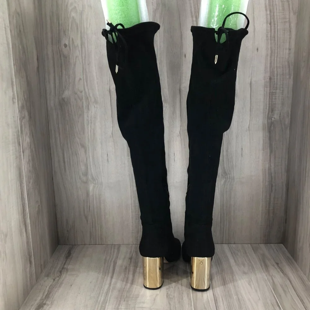 New Look OTK Boots Womens EU 39 Black Faux Suede Pull On Over The Knee